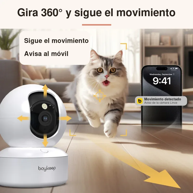 Cámara Lince con giro 360° y seguimiento de movimiento, con aviso en el móvil